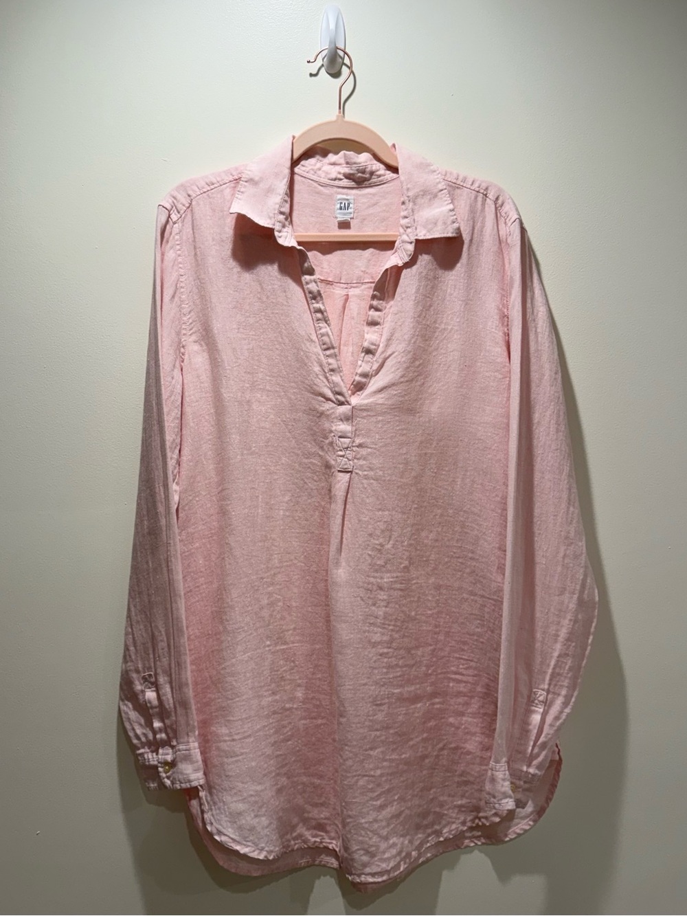 100% Linen Pink Tunic Top Long Sleeve Women’s Large Tall Gap